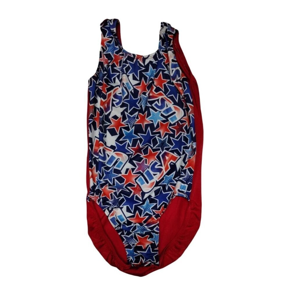 Aklm Designs Women's Red & Patriotic Star USA Swimsuit Size S Olympics